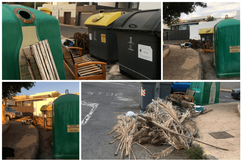 Residuos, trastos, ramas de podas, etcétera en una calle de Playa del Hombre (Foto TA)
